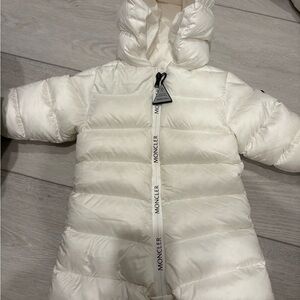 Moncler Ivory Puffer Jacket with Black Logo